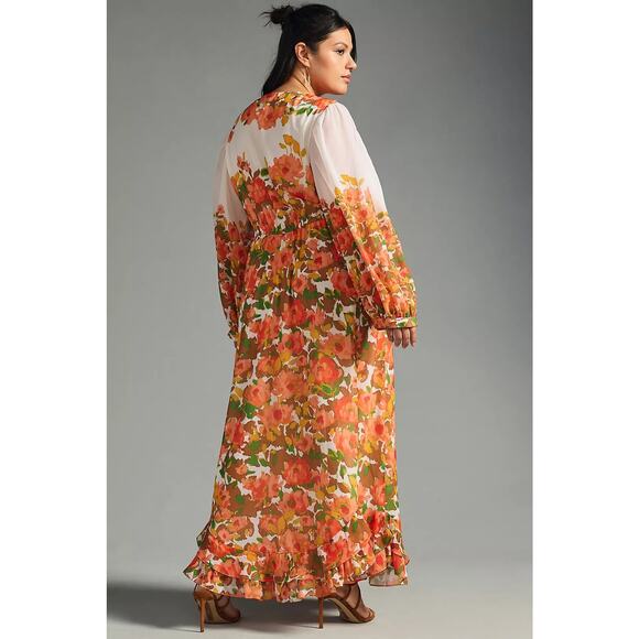 Anthropologie Vineet Bahl Floral Long-Sleeve Tiered Midi Maxi Dress - Picture 3 of 13